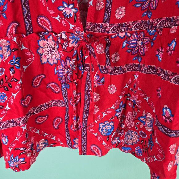 Cato Womens Red Blue Floral Paisley Print Tie Front Kimono Top Size XL - Picture 6 of 8
